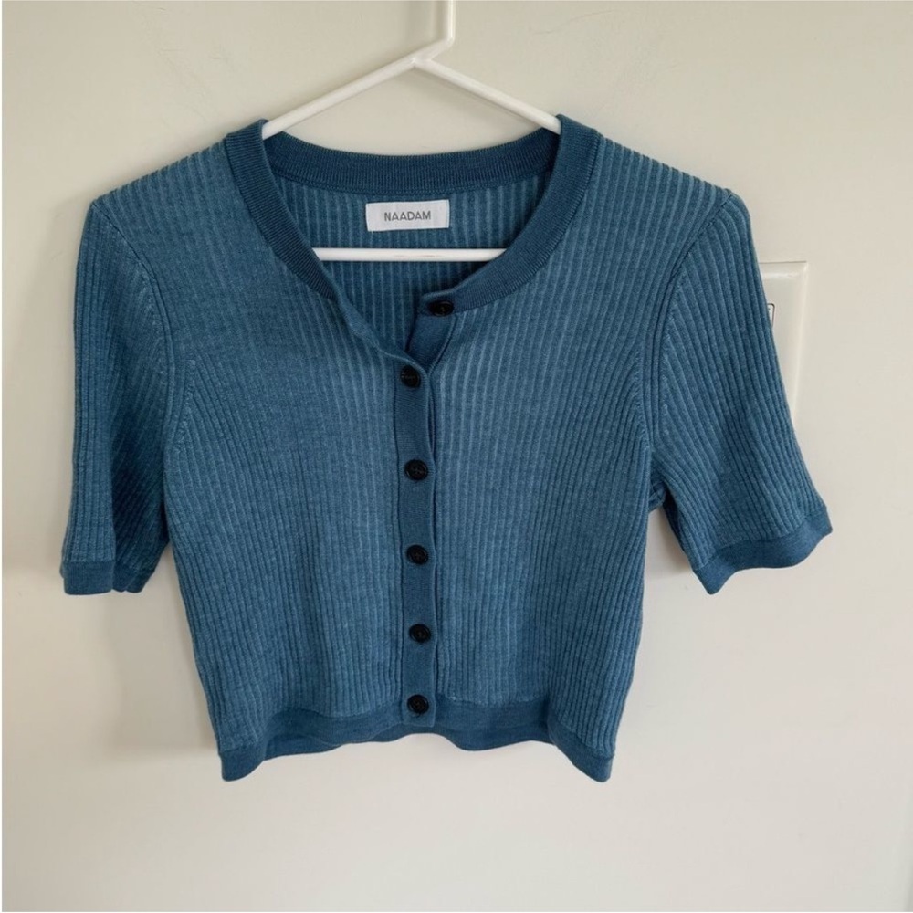 NAADAM Teal Ribbed Cardigan